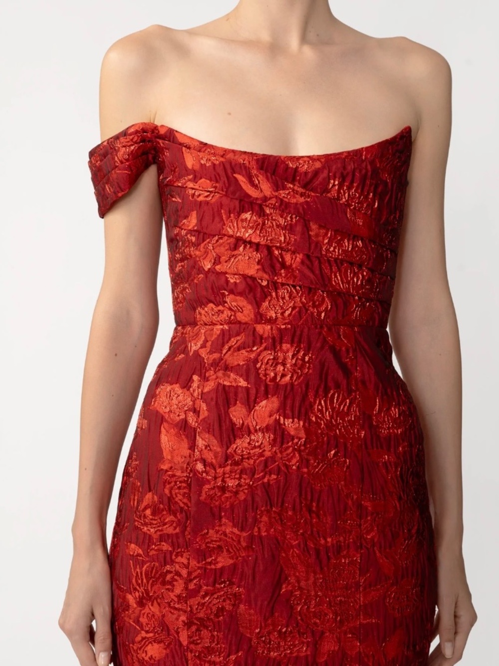 NWT Sau Lee Jackson Jacquard Gown - Red, Size 10 - Picture 2 of 5